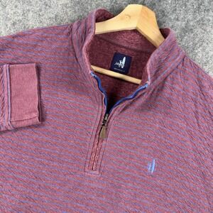 Johnnie-O Sweater Mens XL Red Scarlet Stripe Quarter Zip Pullover Surf Logo
